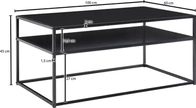 Immagine prodotto di FineBuy Tavolino con ripiano 100 cm rettangolare in metallo nero - Tavolo da salotto in alluminio - Tavolino da salotto di design scandinavo in alluminio