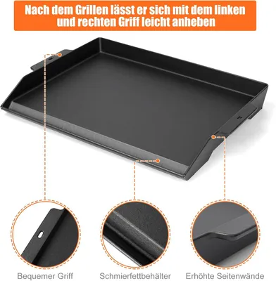 Produktbild von Grillplatte – Gusseisen-Plancha mit Antihaftbeschichtung – 58,6 x 40,5 cm – Schwarz