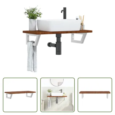 Immagine prodotto di The Living Store Piano lavabo con staffa in acciaio e legno massiccio di rovere
