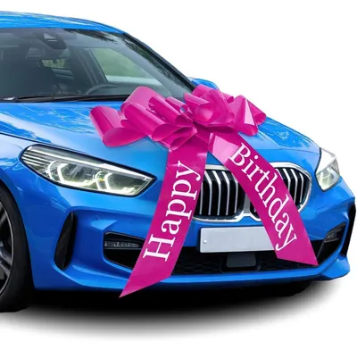 Obrázok produktu pre Veľká dekoratívna mašľa pre auto a bicykel s prísavkou, ružová, s nápisom "Happy Birthday" (Veselé narodeniny)
