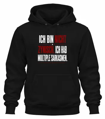 Productafbeelding van Ik ben niet cynisch. Ik heb een hoodie met de opdruk "Statement", "Sarcasme", "Ironie", in het zwart, maat XXL