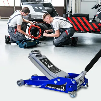 Zdjęcie produktu dla Podnośnik manewrowy 3T z aluminium i stali – hydrauliczny podnośnik podłogowy z dodatkowym siodłem, do SUV-ów i wysokich samochodów terenowych: udźwig 3 tony (6600 funtów), kolor niebiesko-srebrny