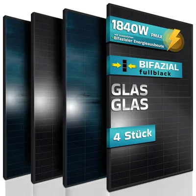Produktbild von SUNNIVA® Solarpanel FULL BLACK Bifazial Glas/Glas 4 x 460 Watt PV Panel - PMax 460W Solar modul n-type, geeignet für Balkonkraftwerk , IP6