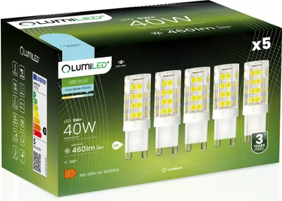 Produktbild von LUMILED LED Lampen G9 5er Set LEDs 5W = 40W 6500K Kaltweiß 460lm 360° Lichtwinkel 230V kein Flackern SMD kleine LED Lampen