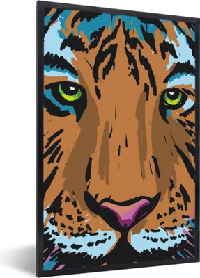 Produktbild von MuchoWow® MuchoWow® Gerahmtes Poster Tiger - Farbe - Augen 40x60 cm - Poster mit zchwarzem Bilderrahmen - Papierdruck - Wandbilder