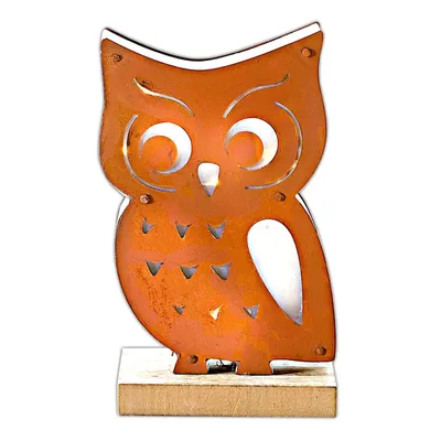 Produktbild von LED Eule 18 cm Motivleuchte Leuchte Holz Beleuchtung Dekoration Metall Dekoleuchte Holzdeko Batteriebetrieb