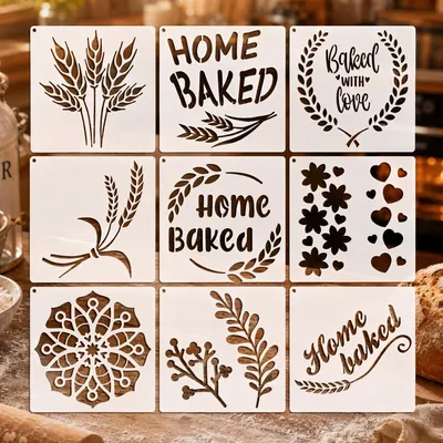 9 Backschablonen für Brot und Gebäck, 15 x 15 cm, Weiß