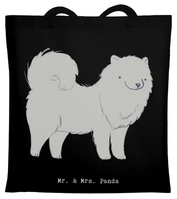 Produktbild von Mr. & Mrs. Panda Einkaufstasche Samojede Moment - Schwarz - Geschenk, Laptoptasche, Samojedenspitz, Tote Bag, Shopping Tasche, Schultasche, Samojedenhund