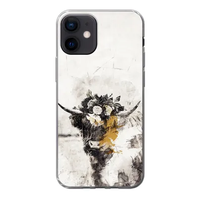 Produktbild von MuchoWow® Handyhülle Schutzhülle Hülle für iPhone 12 Schottischer Highlander - Farbe - Blumen Silikon Softcase Handy Hülle - Schutzhülle