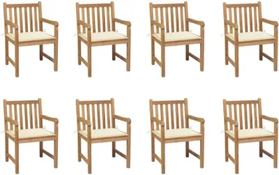 Produktbild von 8 Gartenstühle aus massivem Teakholz mit cremeweißen Kissen
