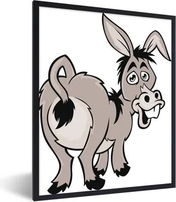Produktbild von MuchoWow® Gerahmtes Poster Eine Cartoon-Illustration eines Esels 30x40 cm - Poster mit Schwarzem Bilderrahmen Wandposter Rahmen Foto Bilder - Wanddeko - Kunstdrucke