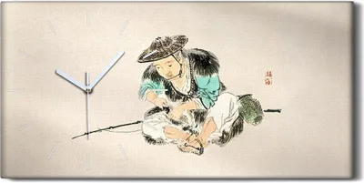 Produktbild von Wandbild Leinwand Bilder Wanduhr 60x30 Malerei Asiatische Fischer Kunst - weiße Hände