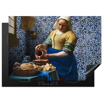Produktbild von KitchenYeah© Herdabdeckplatte Milchmädchen - Delfter Blau - Vermeer - Gemälde - Alte Meister , 75x52cm, Küche Deko, Glaskeramikkochfeld Herdabdeckung, Abdeckplatte fùr Kochfeld