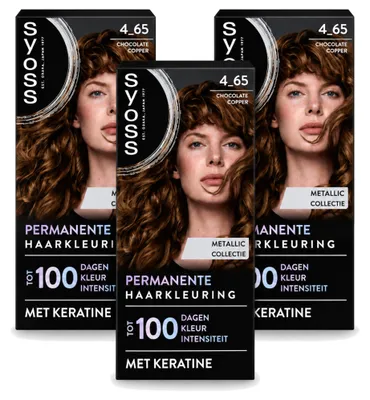 Produktbild von 3 x SYOSS Permanent Coloration 4-65 - Schokoladenkupfer - Permanente Haarfarbe - Vorteilspackung - 3 Stücke