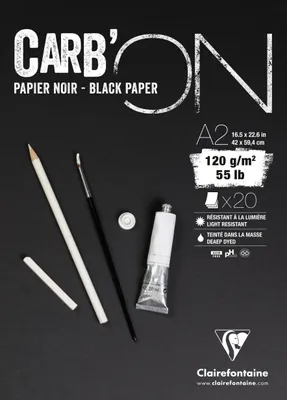 Produktbild von Clairefontaine 2x CARB´ON, schwarzes Papier, 120g/m2, 20 Blatt, A2 975041C
