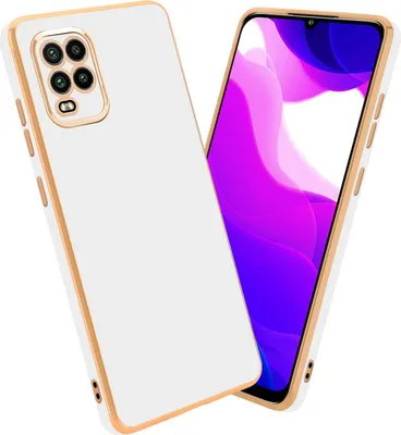 Produktbild von Cadorabo Schutzhülle für Xiaomi Mi 10 LITE in Glossy Weiß - Gold Hülle flexibles TPU Silikon Cover Kameraschutz