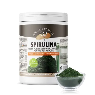 Produktbild von GOLDEN PEANUT Spirulina Algen Pulver 500 g – Spirulinapulver, 100 % rein, Rohkost ohne Zusätze, Premium Lebensmittelqualität