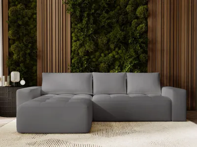 Produktbild von GrainGold Ecksofa L-Form Portland Links - Ecksofa mit Schlaffunktion, Bettkasten - Moderne Ecksofa, Wohnzimmer Sofa - Eckcouch Dunkelgrau (Trinity 6981)