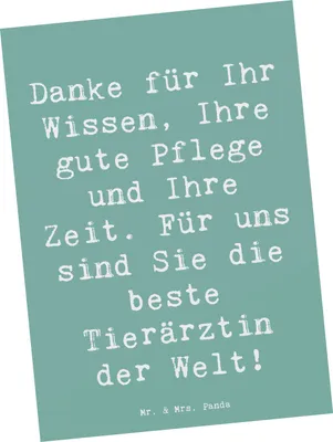 Produktbild von Mr. & Mrs. Panda bildkarte Spruch Beste Tierärztin - Meeresbrise - Geschenk, Dankbarkeit Tierarzt, der Welt, Bedanken, Ansichtskarte, Ansichtskarten, Veterinär, Postkarte