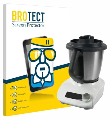 A screen protector packaging and a food processor are shown together.