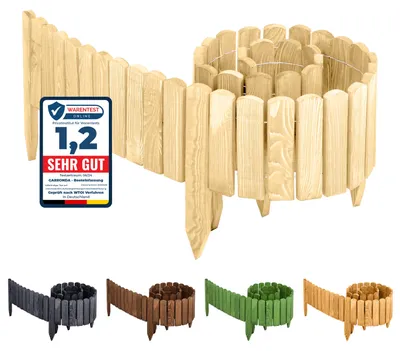 Image de Garronda Bordure de plate-bande en bois Clôture enroulable imprégnée Bordure enroulable flexible Bordure de pelouse Palisade Clôture pour jardin Longueur : 200 cm GD-0046 (Natural, hauteur 10 cm)