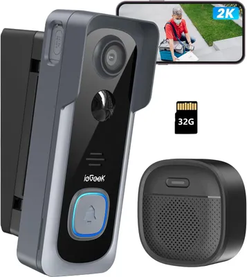 Produktbild von IEGEEK Video Doorbell, Akku Türklingel mit Kamera, 2K Kabellose Videotürklingel 2-Wege-Audio 32GB