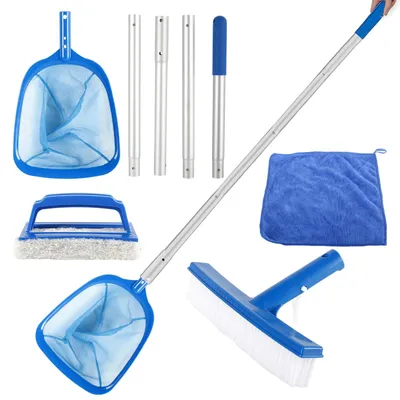 Produktbild von Poolnetz-Set mit Teleskopstiel (146 cm), Poolbürste und Reinigungstuch für Pools und Teiche