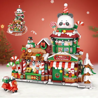 Produktbild von Bauset Mini Weihnachtsstadt, faltbare Architektur, mit Panda Weihnachtsladen, für die Weihnachtsdekoration