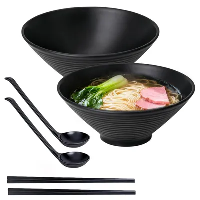 Ramen-Schüssel-Set, 6-teilig, 1100 ml, Japan-Stil, Schwarz