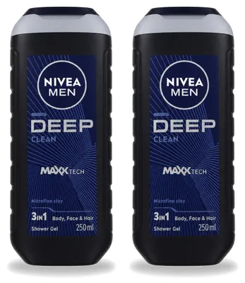 Image de 2 gels douche Nivea Men Deep Clean - 250 ml - Pack économique - 2 pièces