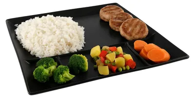 Zdjęcie produktu dla Talerze do fondue / talerze Gourmet / talerze BBQ - 5 przegródek - czarny - 24 x 24 cm - 4 sztuki