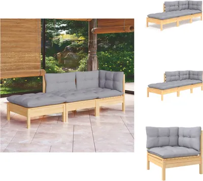 Produktbild von vidaXL 3-tlg. Garten-Lounge-Set mit Grauen Kissen Kiefer Massivholz -  Gartenmöbel-Sets