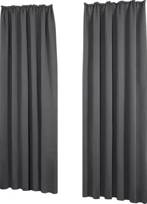 Image de Rideaux occultants Unyqoos® avec isolation thermique et bande plissée, lot de 2, gris foncé, 245 x 140 cm