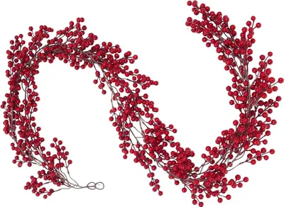 Produktbild von 2 Stš¹ck/380cm Beerengirlande Weihnachten Girlande, Weihnachtsgirlande Kš¹nstliche Rote Beerengirlande Girlande mit Roten Beeren Weihnachtsdeko Weihnachtsgirlande fš¹r Fest, Kamin, Treppe, Kš¹che