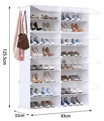 Produktbild von Schuhregal - Schuhschrank 8 Etagen - Kunststoff Mit Türen - Stapelbar - Faltbar - Für Flur Wohnzimmer Schlafzimmer - Weiß