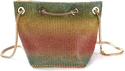 Image de Femmes soirée embrayage sac plein de strass seau arc-en-ciel sac brillant épaule pour la fête de mariage date de la nuit