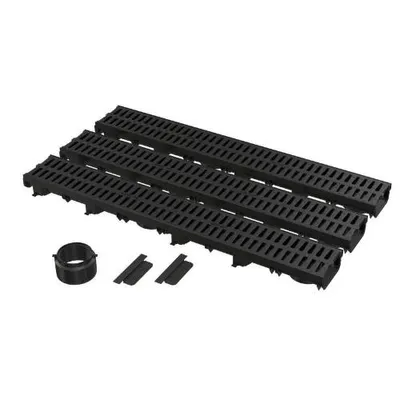 Produktbild von Alcadrain Garagenset Enwässeungsrinne mit Kunststoffrost in schwarz 3 Meter