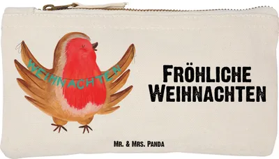 Produktbild von Mr. & Mrs. Panda Schlampermäppchen Rotkehlchen Weihnachten Größe S Klein - Weiß - Geschenk, Kosmetiktasche, Winter, Weihnachtsgruß, Federtasche, Frohe, Weihnachtsmotiv