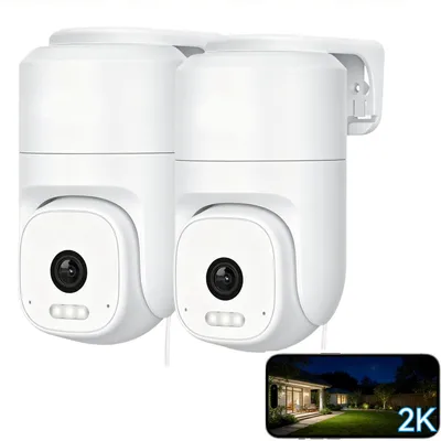 Produktbild von 2K Überwachungskamera Aussen WLAN Kamera Überwachung Außen 360°PTZ-Außenkamera mit Farbige Nachtsicht Aussenkamera für PIR-Bewegungserkennung 2PC