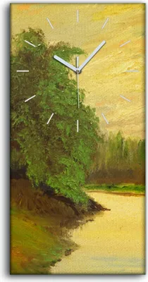 Produktbild von Küche Wohnzimmer Wand Leinwand Uhr 30x60 Gemälde Wald Bäume Fluss Natur - weiße Hände