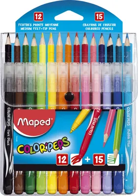 Image de MAPED M897412 Filzstift und Buntstift Color'Peps,farbig sortiert, 12+15 Stück in Blisterschachtel