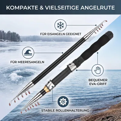 Produktbild von Mini Angelrute, 1,9 m Länge, leicht, für Süß- und Salzwasserangeln