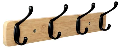 Produktbild von Wandgarderobenhaken, Holzgarderobe mit 4 Haken, Bambusgarderobe, Wandhaken, Wandgarderobe (Holzfarbe)
