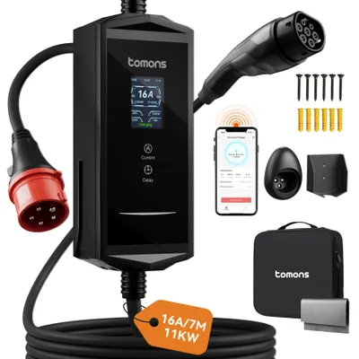 Produktbild von tomons Mobile Wallbox 11kw mit APP,Typ 2 Ladekabel 7M,3-Phasen