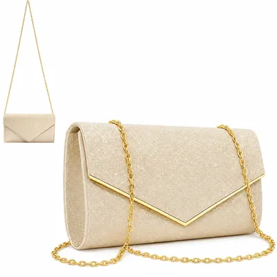 Productafbeelding van ZHITENG Clutch, 23x6x12 cm, dameshandtas, glanzende stof, verstevigd (goud)