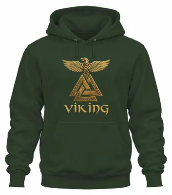 Productafbeelding van VIKING Valknut Rabe Odin, Noorse mythologie, Valhalla hoodie, capuchontrui, smaragdgroen, maat XL