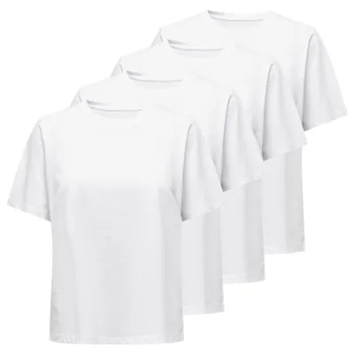 Produktbild von ONLY Damen T-Shirt 4er Pack - ONLONLY TEE, Rundhals, Baumwolle, einfarbig Weiß M