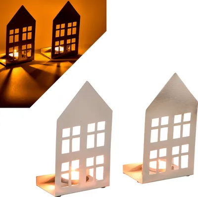 Image de lot de 2 porte-bougies de Noël Maison d'hiver Maison