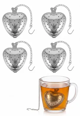 Produktbild von Teesieb-Set - 4-teilig aus Edelstahl mit herzförmigem Tee-Ei - für losen Tee - Silberfarben