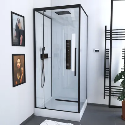 Immagine prodotto di Doccia completa MARWELL Doccia completa bianca Square 90 x 90 x 215 cm - Set completo incl. piatto doccia e rubinetto - Doccia angolare con ingresso frontale